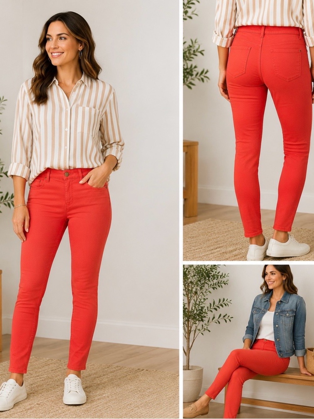 Draper James RSVP Coral Red Skinny Ankle Pants Size 8 Stretch